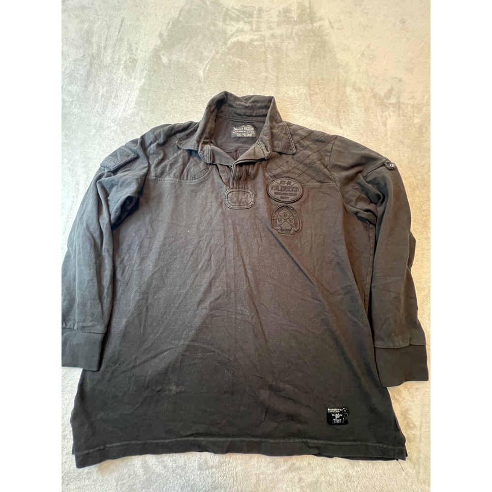 Parish Nation Polo Shirt Mens Size 2XL Black  Long Sleeve Quilted Patch Y2K